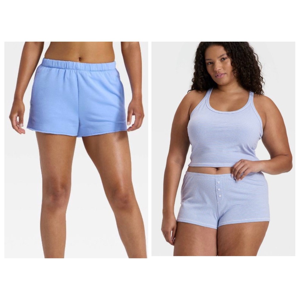 Wild Fable 2X Pajama Lounge Bundle Blue Stripe 2 Piece Set + Blue Shorts NWT